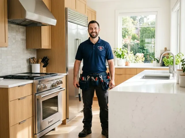 Appliance Repair Hero technician in a Apex, NC kitchen after an appliance repair
